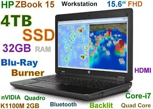 3D-Design HP ZBook 15 i7-QUAD (4TB SSD) Blu-Ray Burner 32GB 15.6" nVIDIA K1100M - Picture 1 of 10