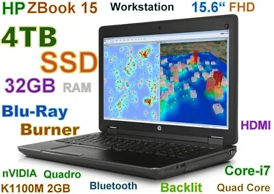 3D-Design HP ZBook 15 i7-QUAD (4TB SSD) Blu-Ray Burner 32GB 15.6" nVIDIA K1100M - Image 1 of 4