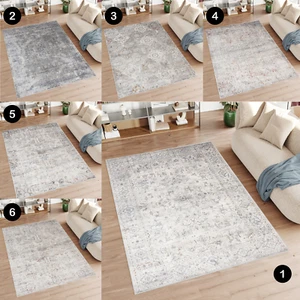 Alfombra clásica salón piso corto flores adornos gris crema ÖKOTEX - Imagen 1 de 57