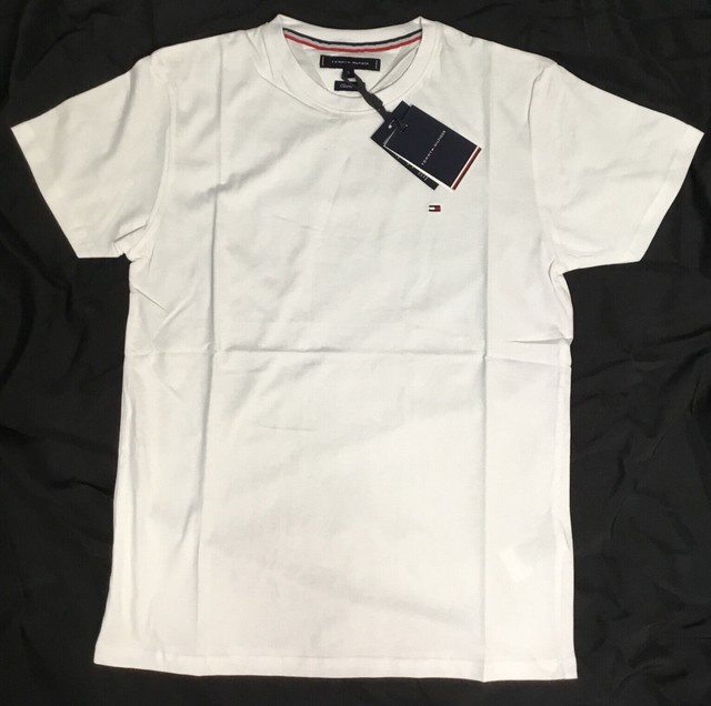 Tommy Hilfiger Mens Cotton T-Shirt Size L Tall White Short Sleeve