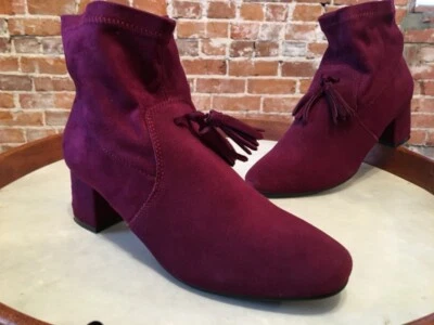 Sporto Burgundy Wine Waterproof Suede Stretch Tassel Samantha Ankle Boots 9 Sale - Image 1 of 3