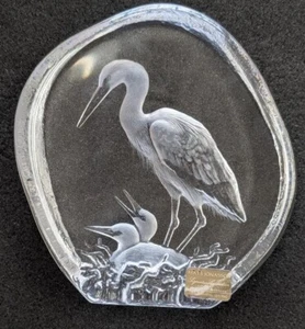 MATS JONASSON 5" Egret Family Crystal Figurine Paperweight Signed & Numbered - Picture 1 of 6