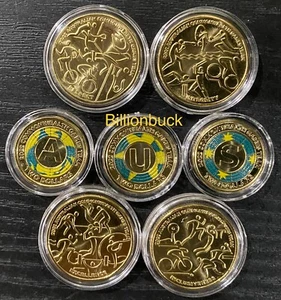 2022 Commonwealth Games Coloured $2 and $1 Dollar 7 UNC Coins Set in Capsule - Picture 1 of 9