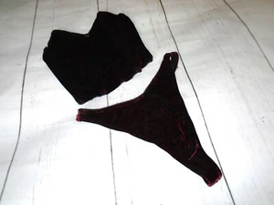 Rot & schwarz Samt Schlangenleder Vintage Damen LOVABLE Bustier BH & Tanga Höschen L - Bild 1 von 12