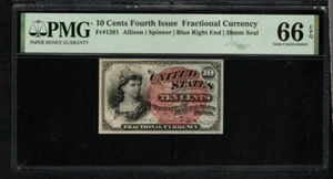FR-1261 10c Fourth Issue Fractional Currency - Graded PMG 66 EPQ - AD8 - Picture 1 of 2