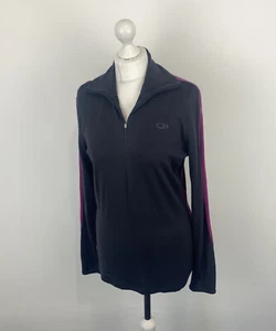 Icebreaker Bodyfit 260 Merino Wool Top 1/4 Zip Blue & Pink Sz XL Ladies - Picture 1 of 16