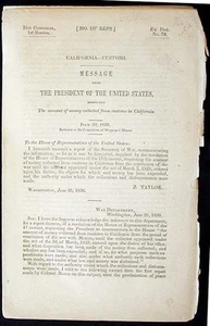 Message from President Taylor: California Customs Collection 1850 pamphlet - Imagen 1 de 2
