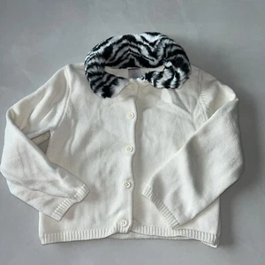 Gymboree Wild One White Sweater With Zebra Fur Collar Girls Size 5 (bin K5) - Picture 1 of 2