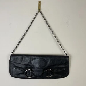 MNG Mango Handbag Shoulder Bag Underarm Clutch Black Leather Chain Strap Small - Picture 1 of 7