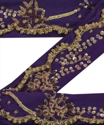 Sanskriti Vintage Sari Borde Cuentas Artesanal 1 Yarda Costura Azul Bordes Deco Encaje Foto 1 de 4