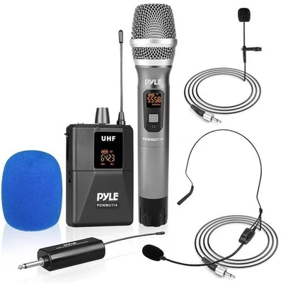 Pyle Wireless Mic System - Handheld & Headset Mics, Medium Diaphragm Lavalie - Image 1 of 4