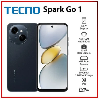 (New) TECNO Spark Go 1s 3GB+64GB BLACK Dual SIM Unlocked Android Mobile Phone - Bild 1 von 4