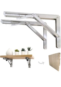 Folding Shelf Bracket Pair 12" Length Max Load 330 lbs PAIR Short release handle - Picture 1 of 3