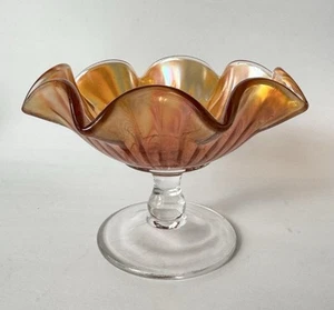 Karneval Vintage Ringelblume Glas irisierend gekräuselt Standfuß Süßigkeitenschale 4 Zoll - Bild 1 von 8