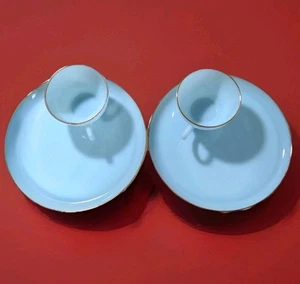 4 piezas Platos y tazas de aperitivos Fire King azul turquesa oro 22k artículos para horno EE. UU. - Imagen 1 de 9