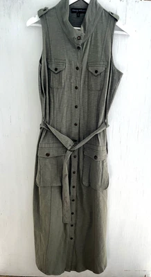 Vestido Camisa WENDY WILLIAMS Verde Tejido Utilitario Maxi Vestido Bolsillos con Cinturón Talla M Foto 1 de 4