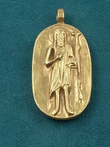 Gold Tone Heavy Christian Pendant w. Christ & Shepherd's Staff, Mary: 2x1" & 36g - Picture 1 of 7