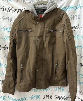 Hombres Guess Imitación Cuero Marrón Chaqueta Extraíble Gris Capucha Talla L Grande Nuevo con Etiquetas Foto 1 de 4