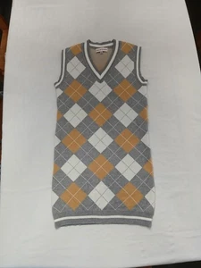 Willow & Wind Argyle Suéter Chaleco Vestido S Gris Amarillo Preppy Academia Y2K Retro - Imagen 1 de 7