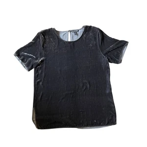 Eileen Fisher Black Velour Top Size M – Rayon Silk Blend Short Sleeve - Picture 1 of 9
