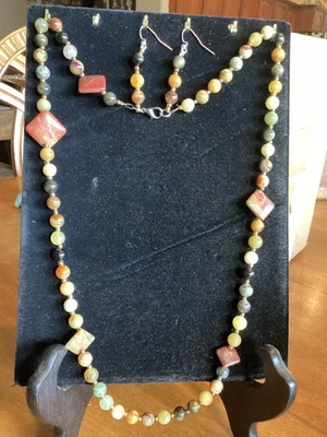 AMAZING Artisan natural stone bead Necklace  and matching earrings - Image 1 of 4