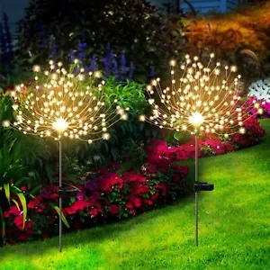 2PCS 120LED Garden Path Lights Solar Power Firework Lamp Starburst Stake Outdoor - Picture 1 of 46