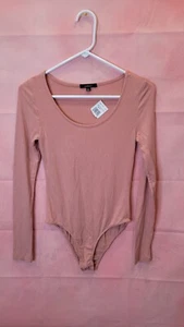 NWT Ambiance Women's Pink Rayon Scoop Neck Long Sleeve One Piece Bodysuit Size S - Picture 1 of 5