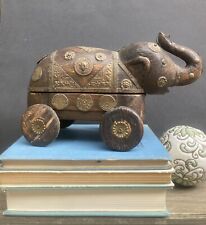 Vintage Wood and Brass Elephant Spice Box/Trinket Box Hand Made Ornamental Toy