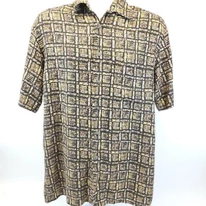 J. Ferrar Short Sleeve Button Front Gold Black 100% Rayon Mens Size S / CH. - Picture 1 of 4