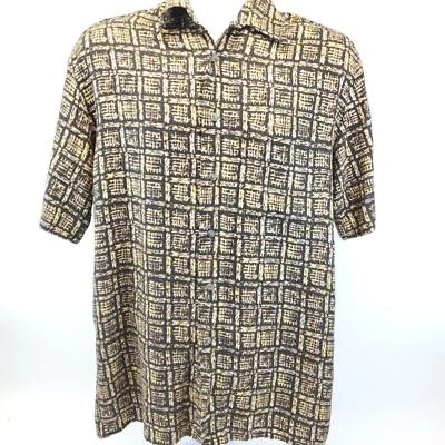 J. Ferrar Short Sleeve Button Front Gold Black 100% Rayon Mens Size S / CH. - Image 1 of 4