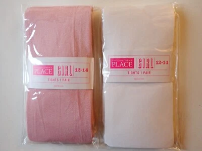 Girls Children's Place Size 12-14 Tights Footed 2 Pairs of Tights White Pink New - Image 1 of 4