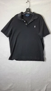 Polo Ralph Lauren Men's Large Black Polo White Pony Short Sleeve Small Pinhole - Picture 1 of 7