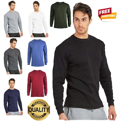 Thermal Shirt COTTON Warm Medium Weight Long Sleeve Crew Neck Waffle Men's - Image 1 of 4