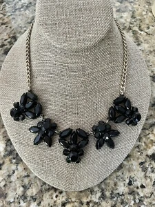 J Crew Signed Black Resin Stone Collage Cluster Gold Chain Link Enamel Necklace - Picture 1 of 17