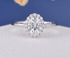 2ct Oval Simulated Diamond Cocktail Halo Engagement Ring 14k White Gold Plated