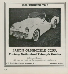 1960 Triumph TR 3 Convertible White Wall Tires British Photo VINTAGE PRINT AD - Picture 1 of 2