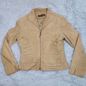 Anne Klein Jacket Womens S Beige Suede  Coat Moto Stylish Cozy Soft Zip Up - Picture 1 of 13