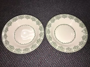 2 Green Floral Royal China flat 8.25” soup bowls N52 USA - Picture 1 of 7