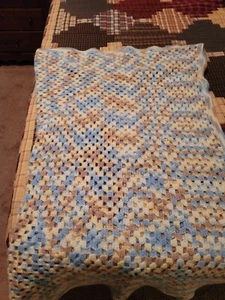 BABY BOY HAND KNIT AFGHAN/ BLANKET - Picture 1 of 2