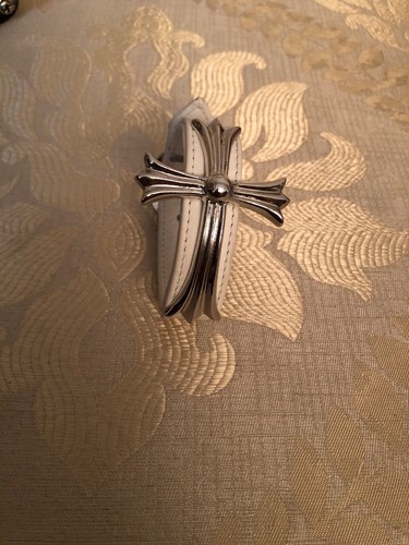 CHROME HEARTS Autentico Bracciale In Pelle CUORI CROMATI Grande Croce Cancro Surin Garfish Bianco