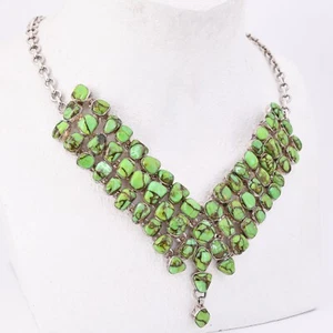 134g / 51,5 cm - Riesiges Modernes Silber 925 Collier Halskette Grüner Edelstein - Picture 1 of 5