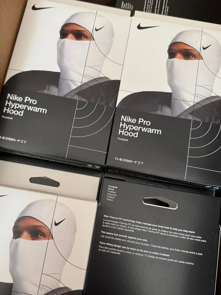 Nike Pro Hyperwarm Hood Therma Fit Unisex White Black Ski Mask Football •