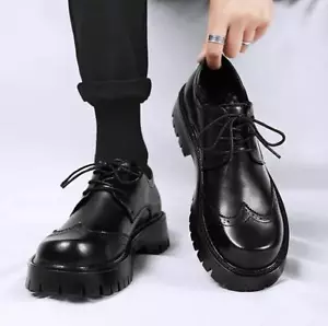 Round Toe Lace Up PU Leather Thick Sole Dressy Business Oxfords for Men Shoes Sz - Picture 1 of 10
