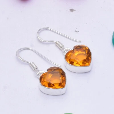 Orecchino Fatto A Mano In Argento Sterling 925 Con Gemma Di Topazio Citrino 1,3" - Immagine 1 di 3