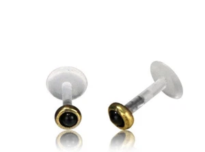 16G BIOFLEX BIOPLAST LABRET BLACK ONYX EAR LIP TRAGUS HELIX MONROE 1/4" OR 5/16" - Picture 1 of 1