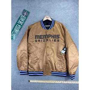 NBA Memphis Grizzlies Jacket Mens Large Brown Blue Varsity Bomber Satin Morant L - Picture 1 of 12
