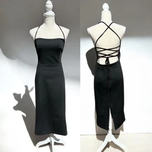 🌻NEW NWOT Good American Black Vacay Lace-Up Scuba Crepe Midi Dress Size 3/L. - Picture 1 of 16
