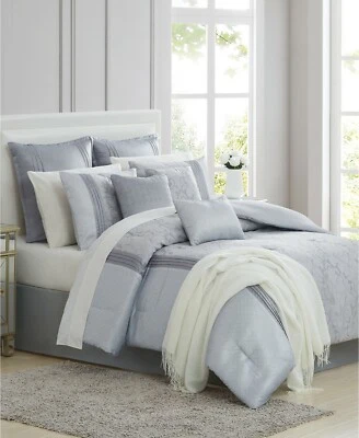 Pem America Elegant Pleated Damask Sterling 14-Pc. Comforter Set  QUEEN  Silver - Image 1 of 4