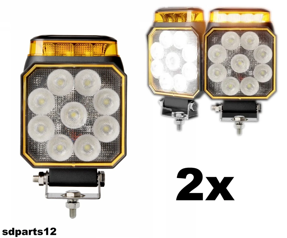 2x Fari Lavoro Led 12V 24V 10W Luce Bianca e Lampeggiante Arancione Fuoristrada - Immagine 1 di 4