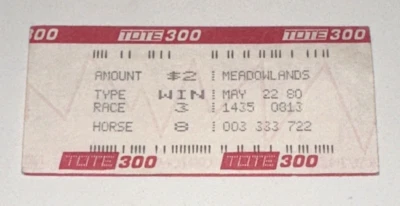 Bolso de apuestas Meadowlands 1980 $2 Win Bet Race 3 caballos 8 carreras boleto talón Foto 1 de 2